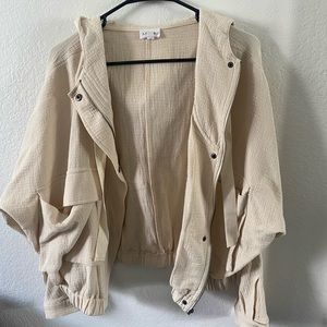 Linen hooded bomber jacket